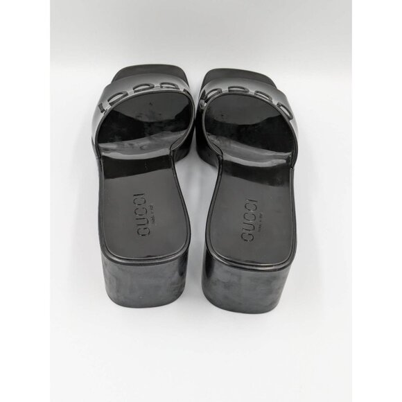 Gucci Logo Embossed Mid-Heel Rubber Sandals Black 624730 EU38 - Picture 3 of 12